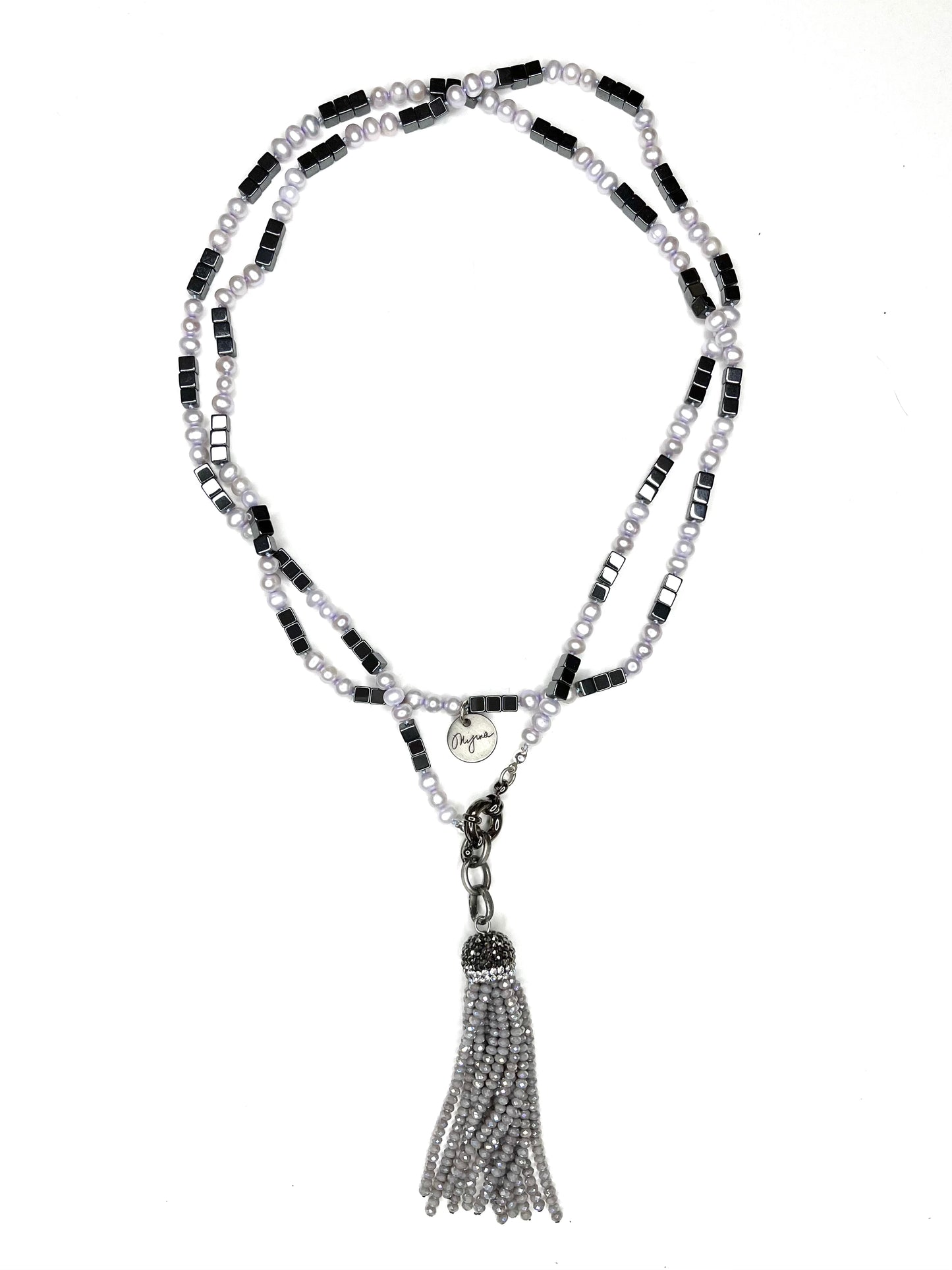 Pearl and Hematite Tassel Necklace