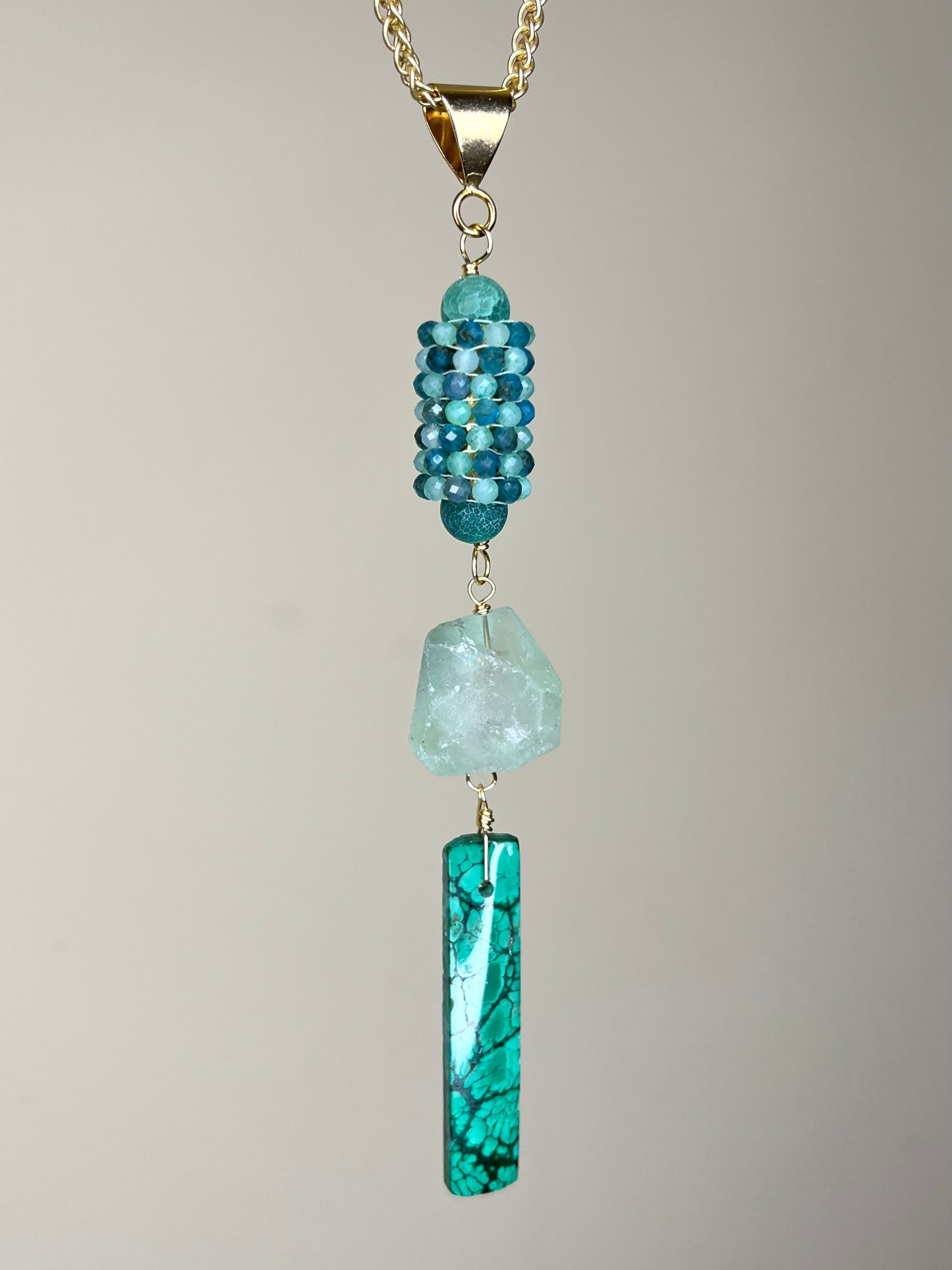 Y Shaped Chain and Stone Necklace- Apatite and Turquoise