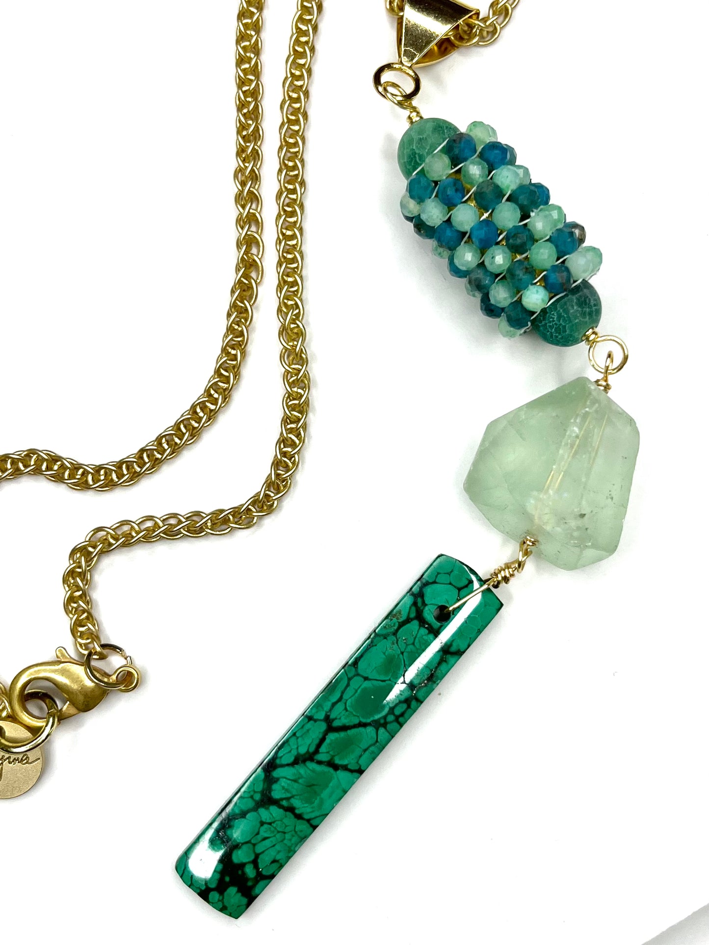 Y Shaped Chain and Stone Necklace- Apatite and Turquoise