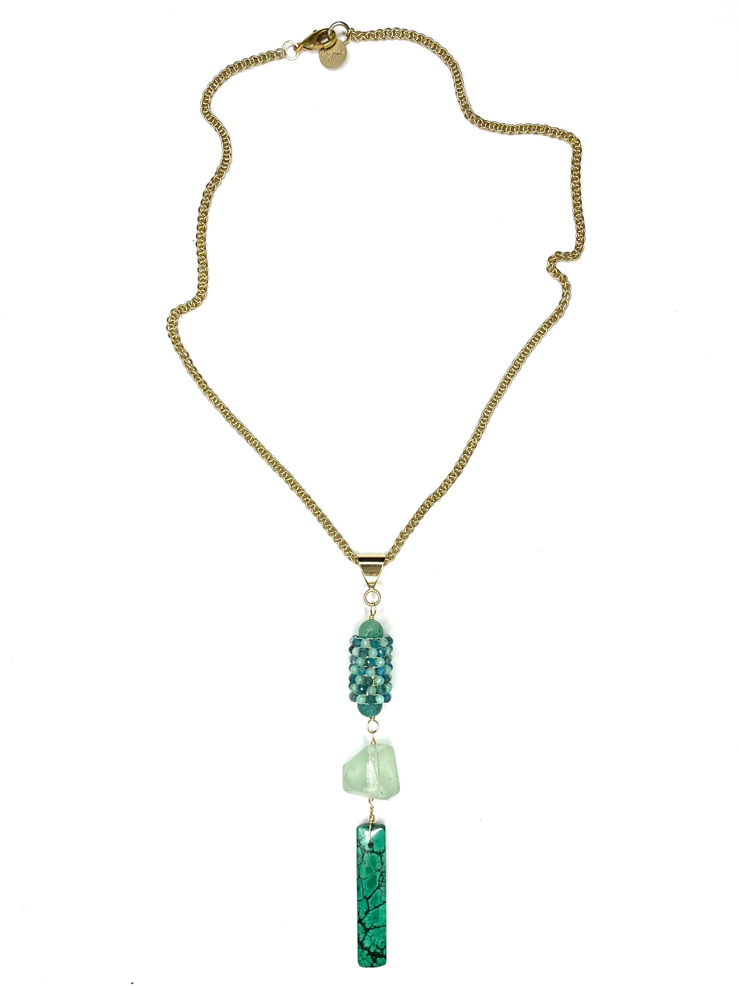 Y Shaped Chain and Stone Necklace- Apatite and Turquoise