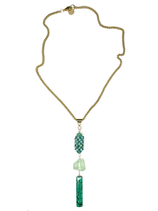 Y Shaped Chain and Stone Necklace- Apatite and Turquoise