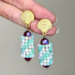 Hand Woven Earring on Shell Post- Pink and Green Opal