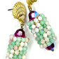 Hand Woven Earring on Shell Post- Pink and Green Opal