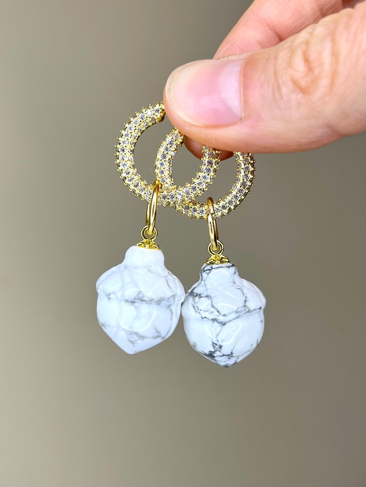 White Howlite Acorn Earring