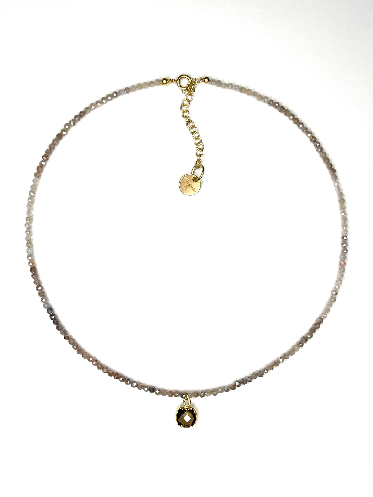 Delicate Chocolate Moonstone Necklace with Smoky Quartz Pendant