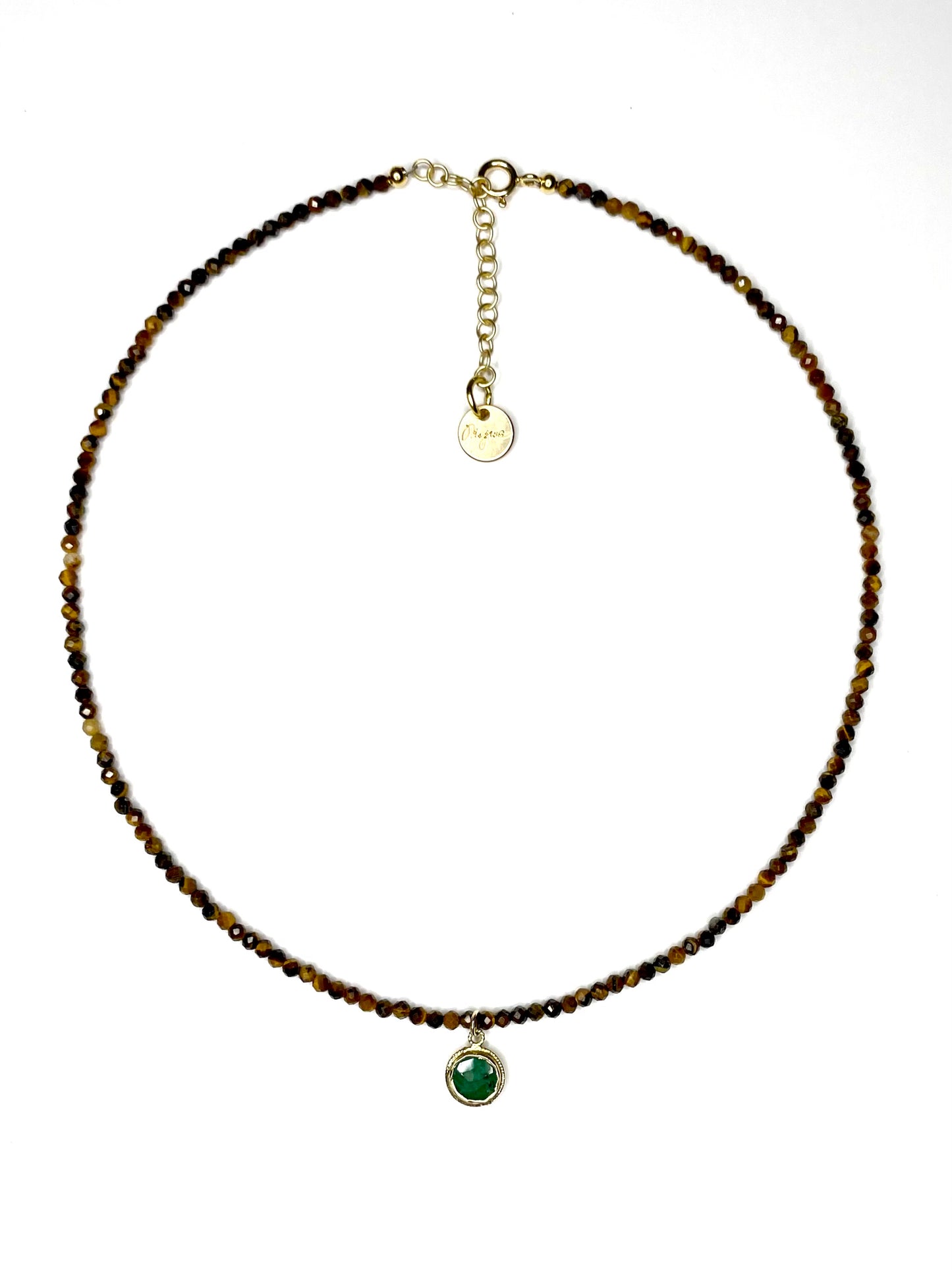 Tiger Eye Necklace with Emerald Pendant
