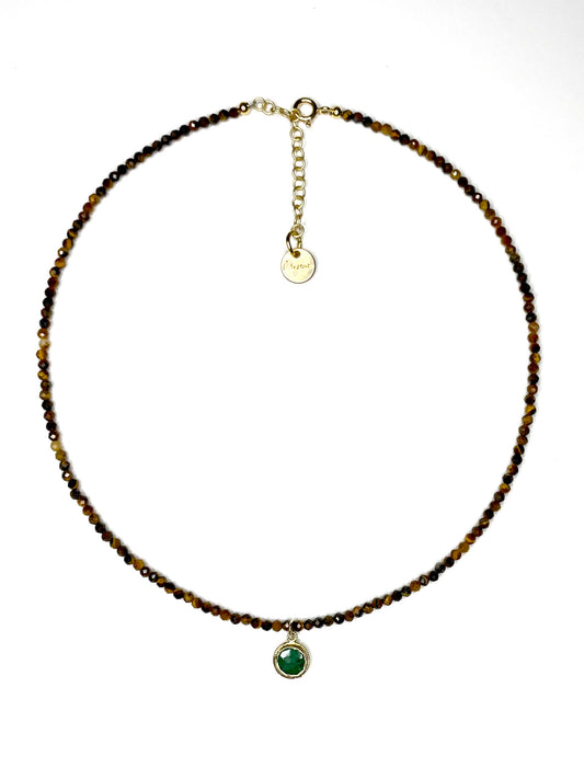 Tiger Eye Necklace with Emerald Pendant