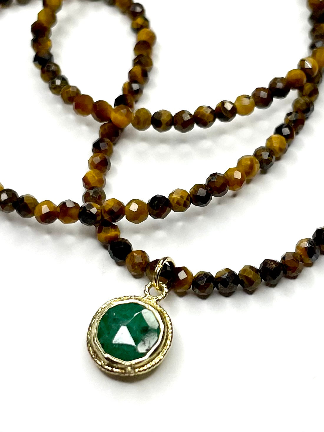 Tiger Eye Necklace with Emerald Pendant