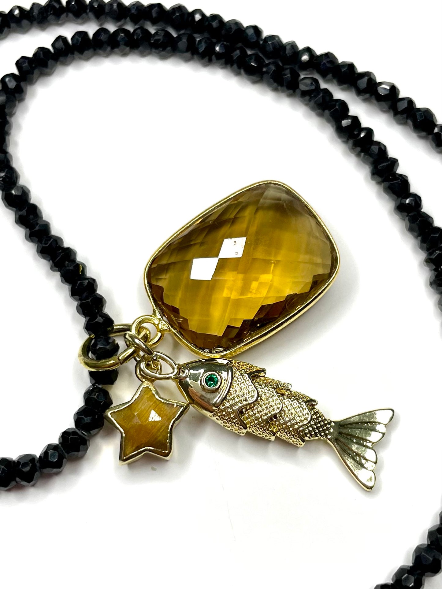 Faceted Black Onyx Rondelle Necklace with Charms