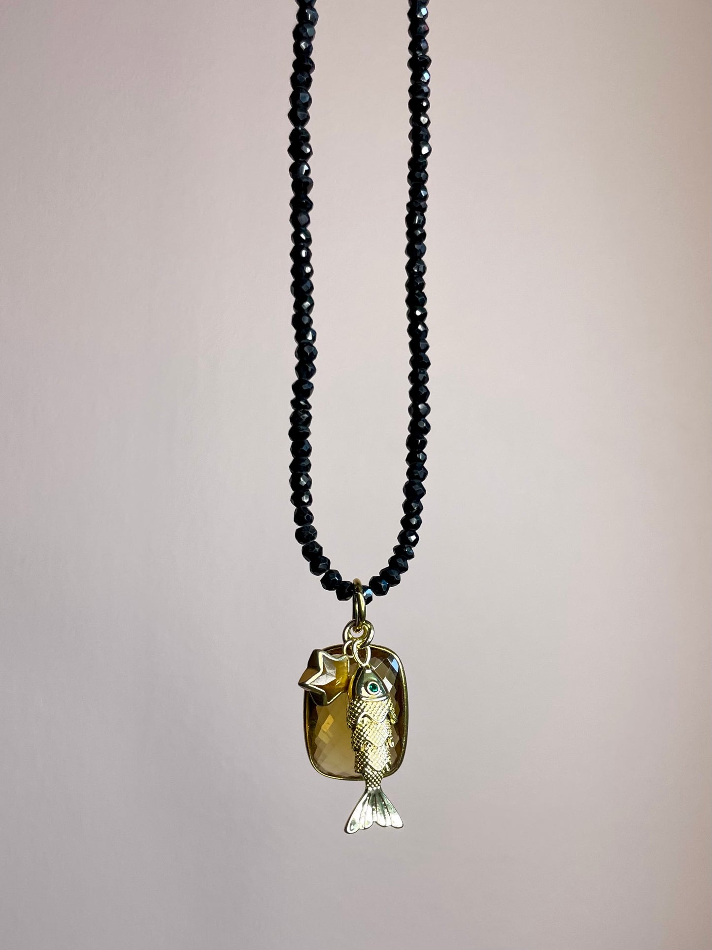 Faceted Black Onyx Rondelle Necklace with Charms
