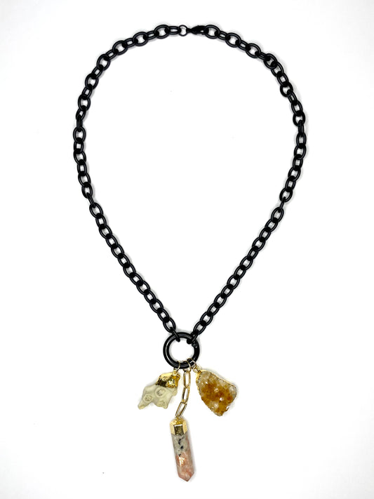 Chunky Black Chain Charm Necklace