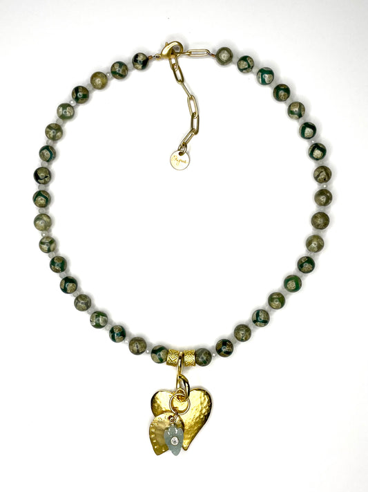 Ocean Jasper Necklace with Multi Charm Drop