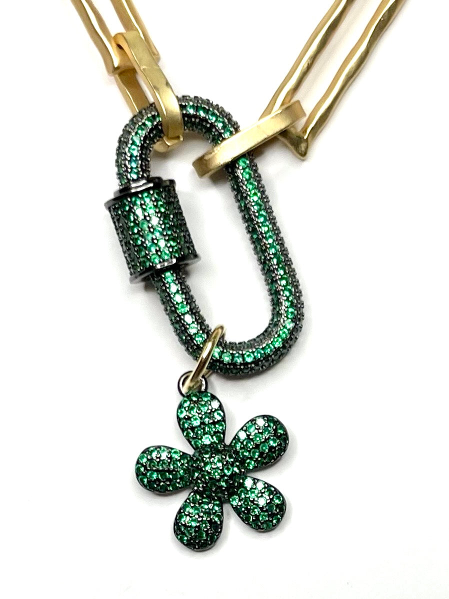 JOSSIE- Short Paper Clip Necklace with CZ Carabiner and Charm