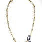 Flossie Medium Length Paper Clip Necklace with Blue CZ Carabiner and Charm