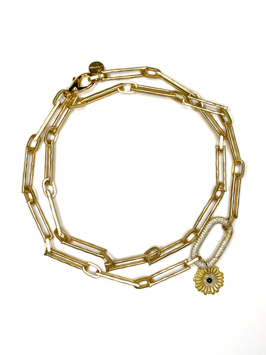 Mopsy Longest Length Paper Clip Chain Necklace with Beaded Flower Charm