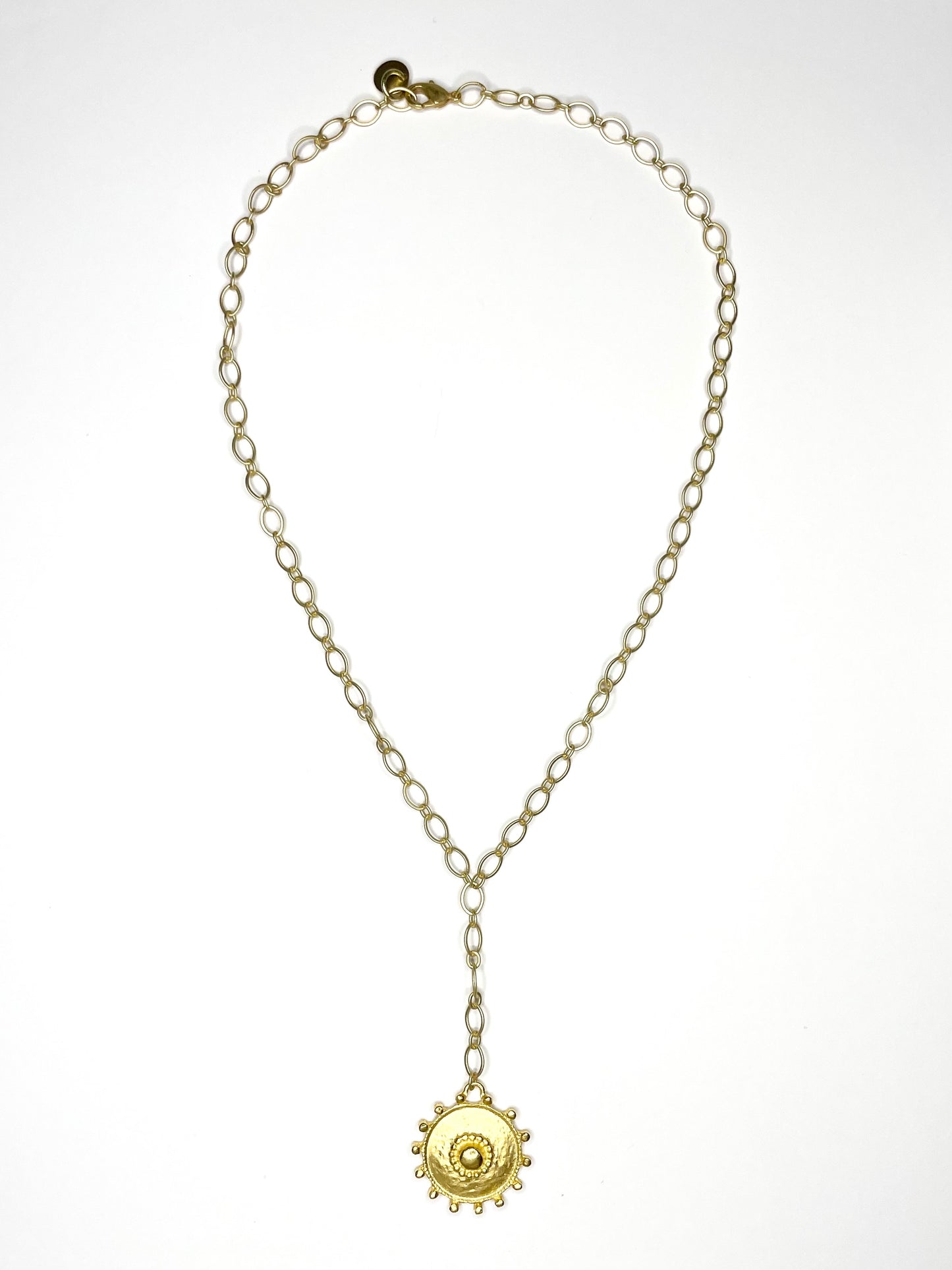 Gold Medallion Y Shaped Necklace