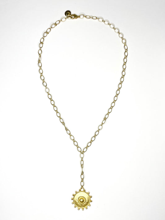 Gold Medallion Y Shaped Necklace