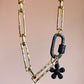 JOSSIE- Short Paper Clip Necklace with CZ Carabiner and Charm