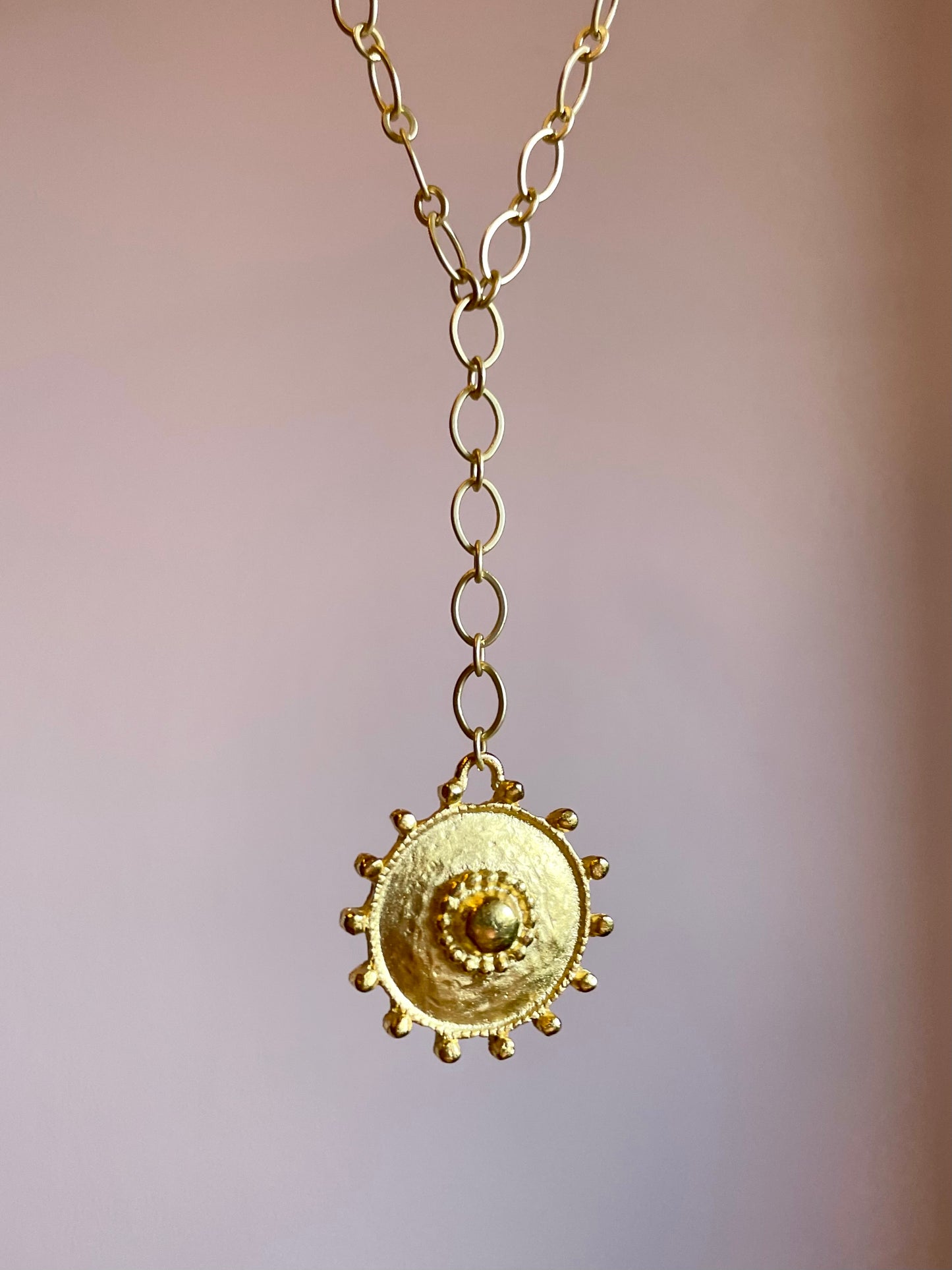 Gold Medallion Y Shaped Necklace