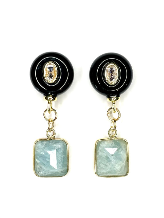 Aquamarine and Onyx Earring