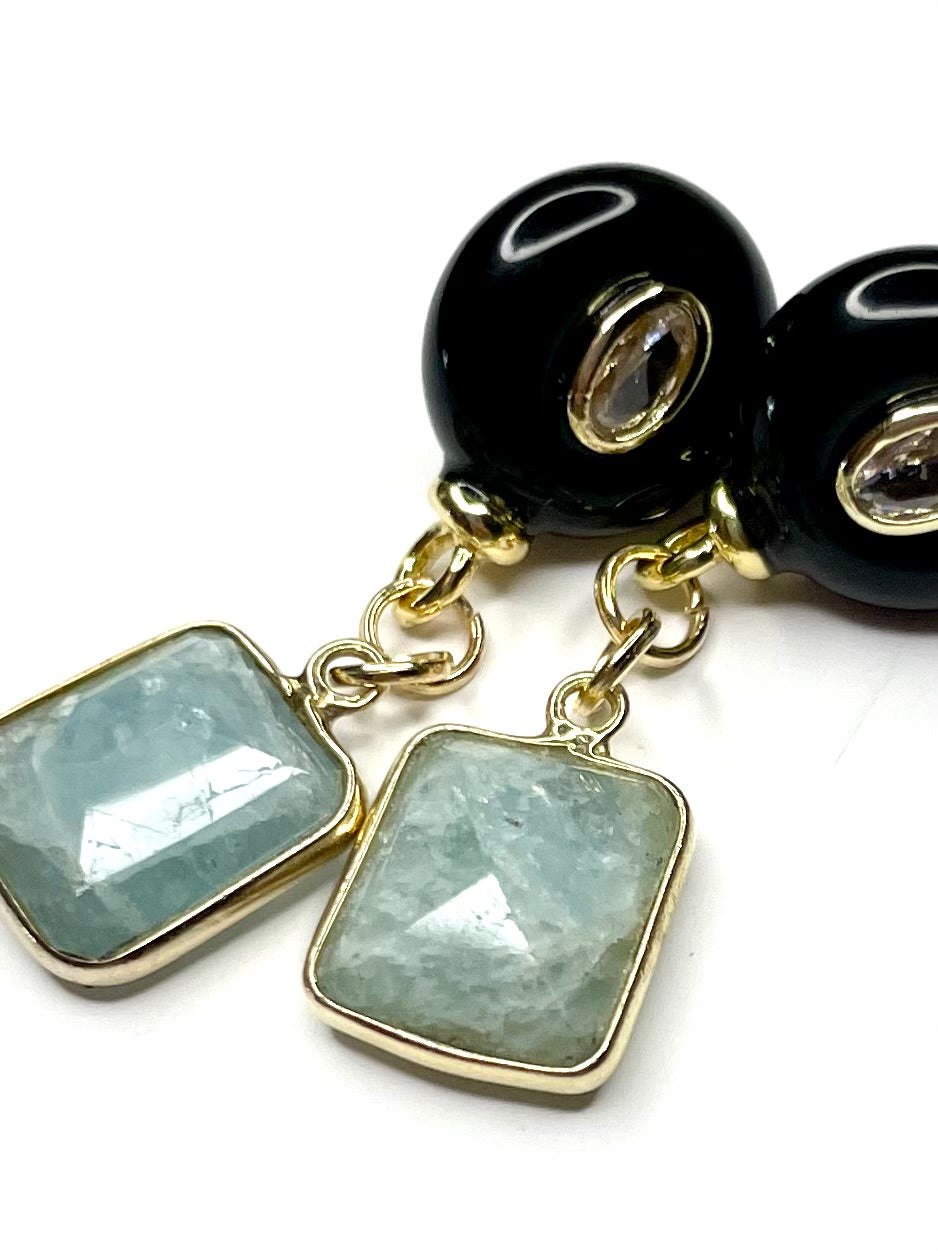 Aquamarine and Onyx Earring