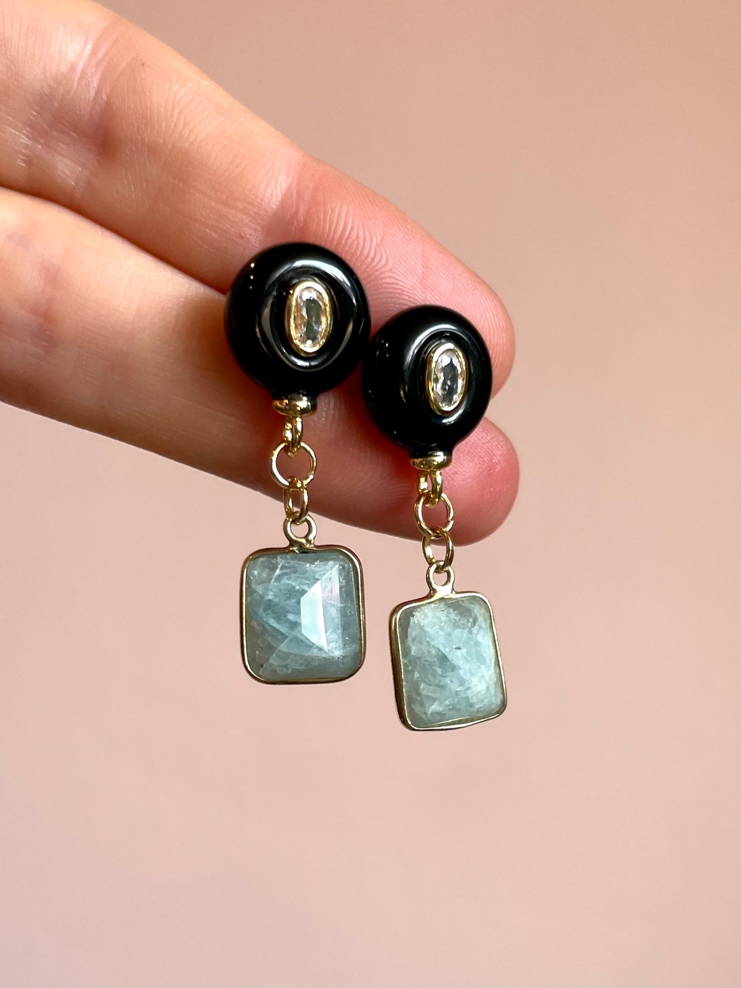 Aquamarine and Onyx Earring
