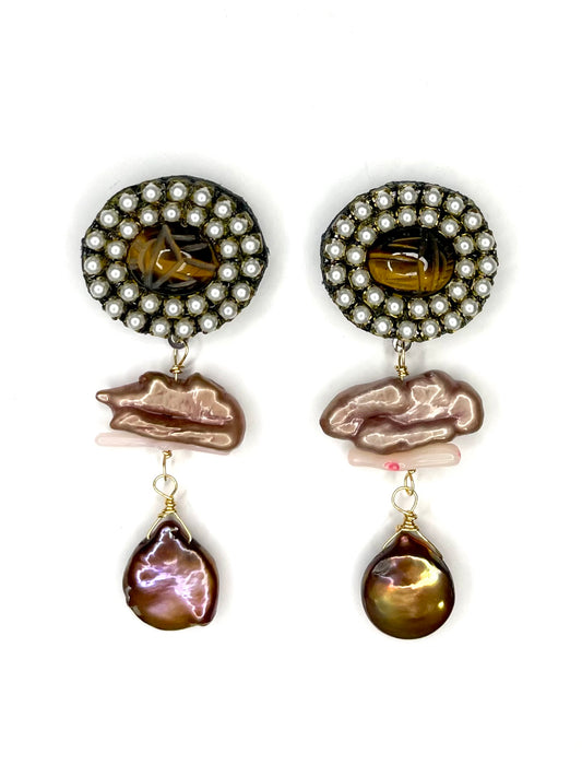 Pearl and Scarab Earring