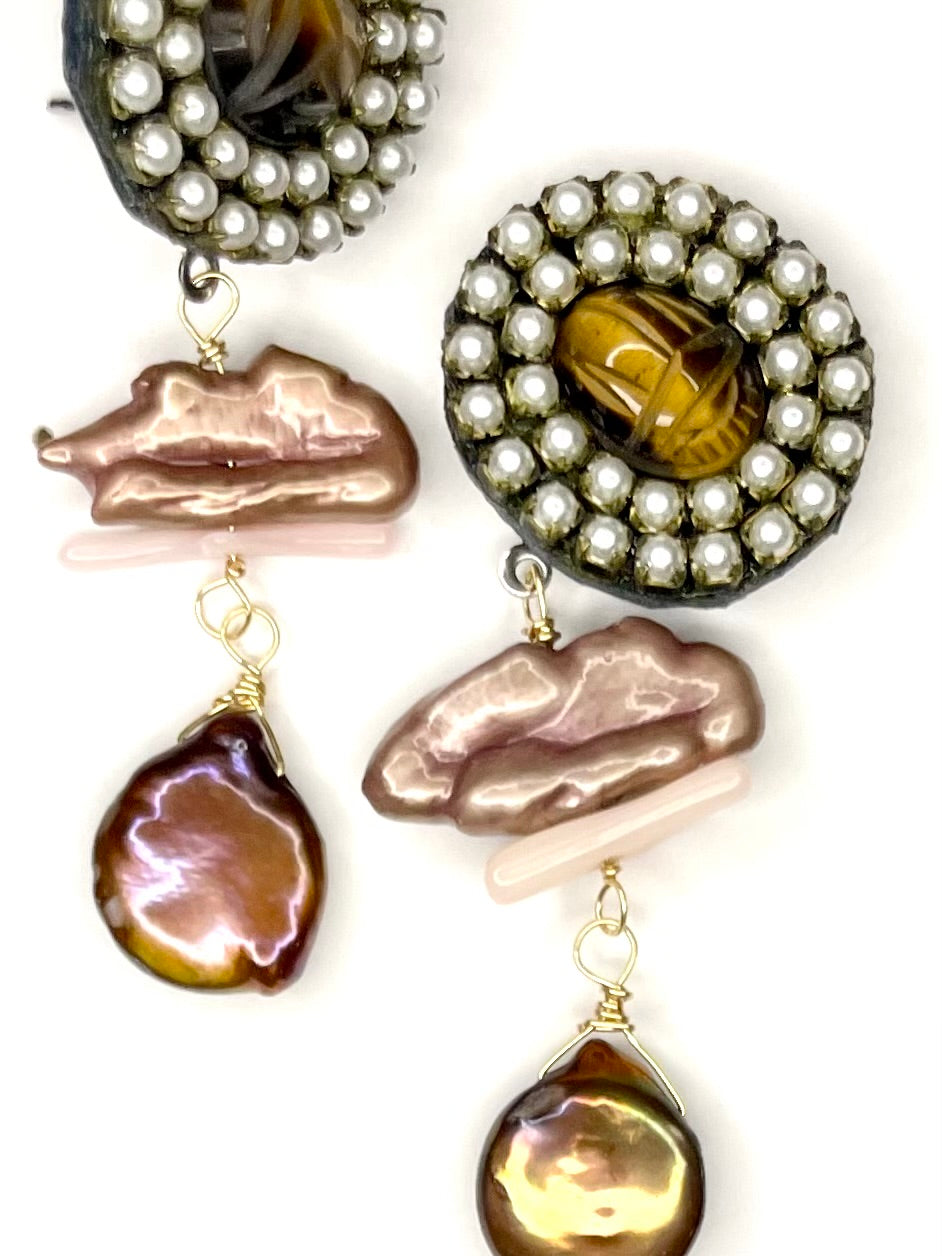 Pearl and Scarab Earring