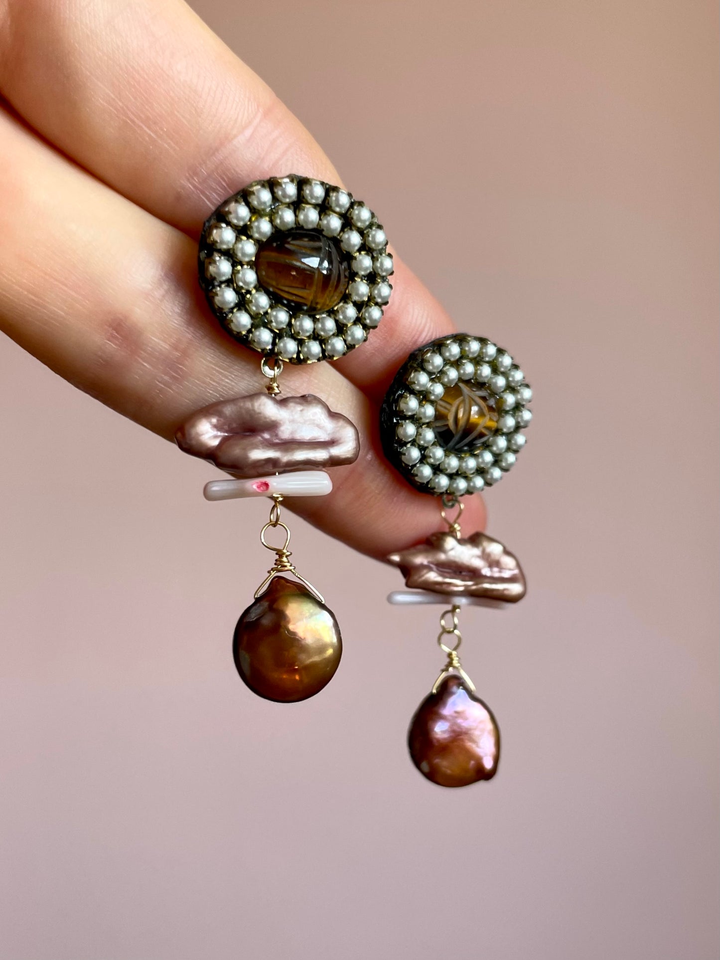 Pearl and Scarab Earring